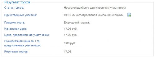 Результаты аукциона по участку на хребте Малые Бамбаки