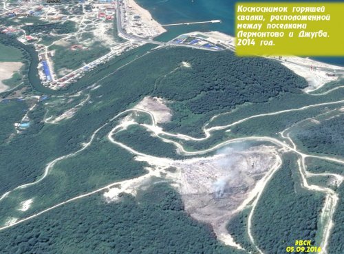 Космоснимок свалки  2014 года, где видно, что она горит