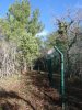 Территория огорожена забором из зелёной жёсткой сетки